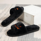 Soft Plush Cozy Open Toe Indoor Outdoor Fuzzy Slippers Women House Slippers Warm Winter Flat Shoes Winter Warm Halloween Slippers