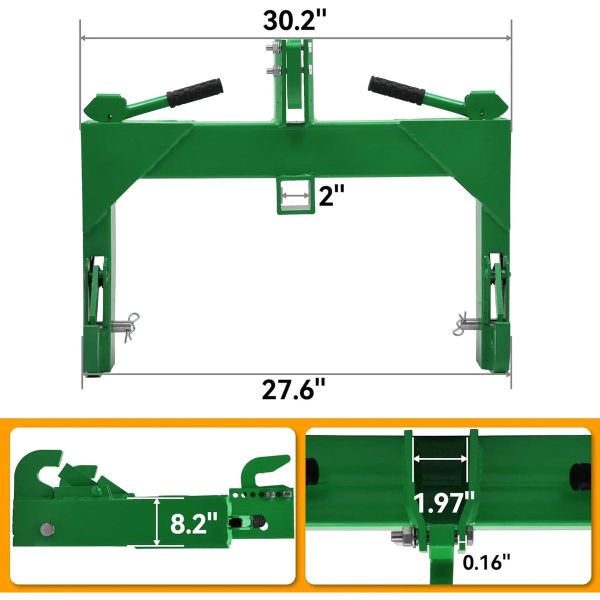 Uforic Category 1 Tractor 3 Point Quick Hitch, 3000 LBS 3-Pt Attachment with 2" Receiver & 5 Adjustable Bolt Positions