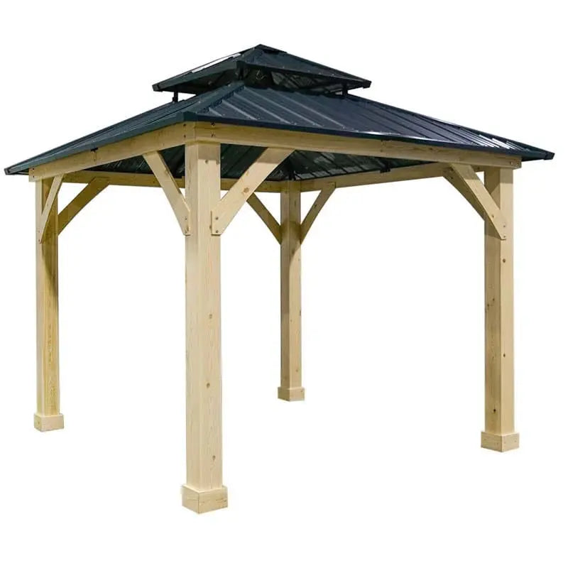 Hardtop Patio Gazebo, 10 x 10 FT, Gray, Wood And Steel