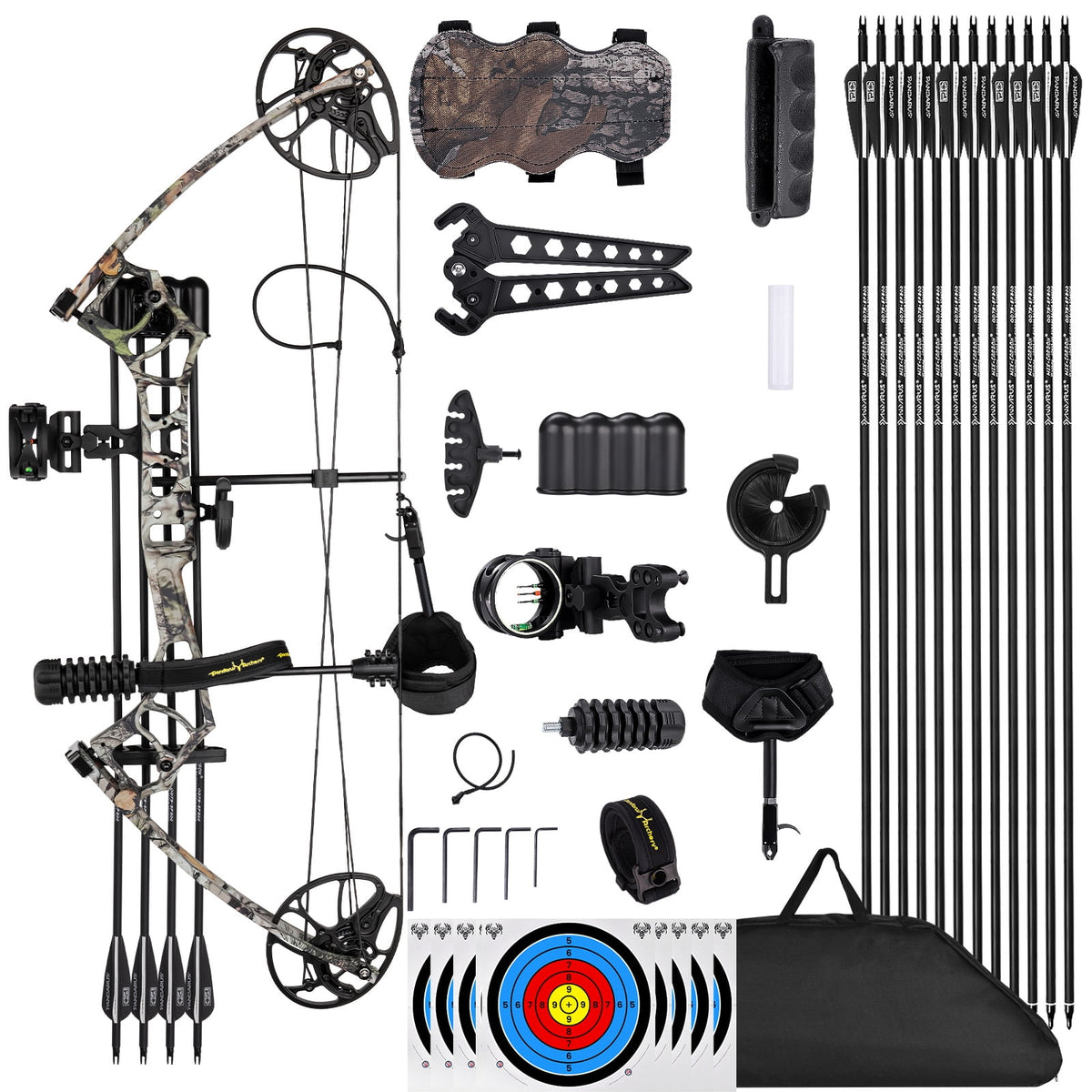 Archery Ready to Hunt Compound Bow Package for Adults and Teens,25"-31" Draw Length，0-70 Lbs Draw Weight ,up to IBO 320 fps，Lightweight Design Bow