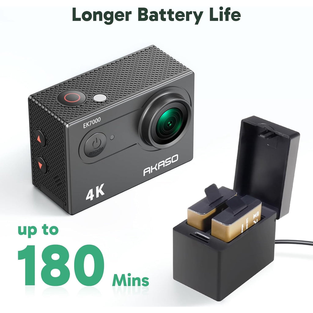 AKASO EK7000 Action Camera 4K 30FPS Waterproof Camera Underwater 131FT with EIS Ultra HD WiFi 170° Wide Angle Sports Helmet Bike Video Black
