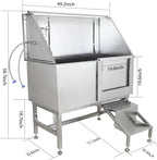 Cuisinaid Dog Grooming Tub, 50 in Stainless Steel With Ramp, Faucet, Sprayer, Drain Kit, Right Door