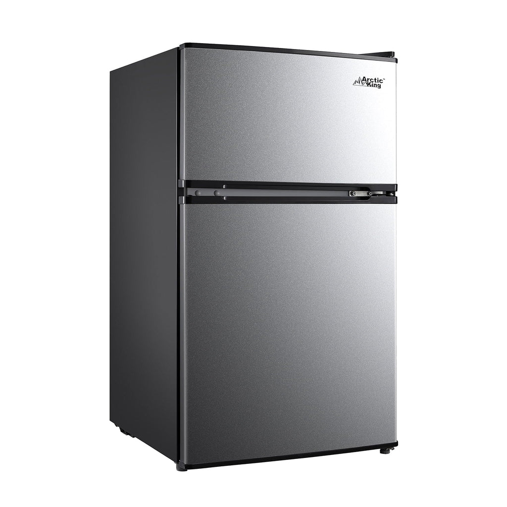 Arctic King Two-Door Mini Fridge With Freezer, 3.2 Cu. Ft., Stainless Steel