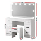 Artiss Dressing Table Set, 7 Drawers, LED Mirror, Stool, 10 Bulbs, White - Debbie