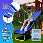 Sportspower™Asher Wooden Swing Set with 2 Belt Swings, Rock Climber, Roofed Play Fort, Heavy Duty Double A-Frame, Lifetime on 6ft Slide & Bonus