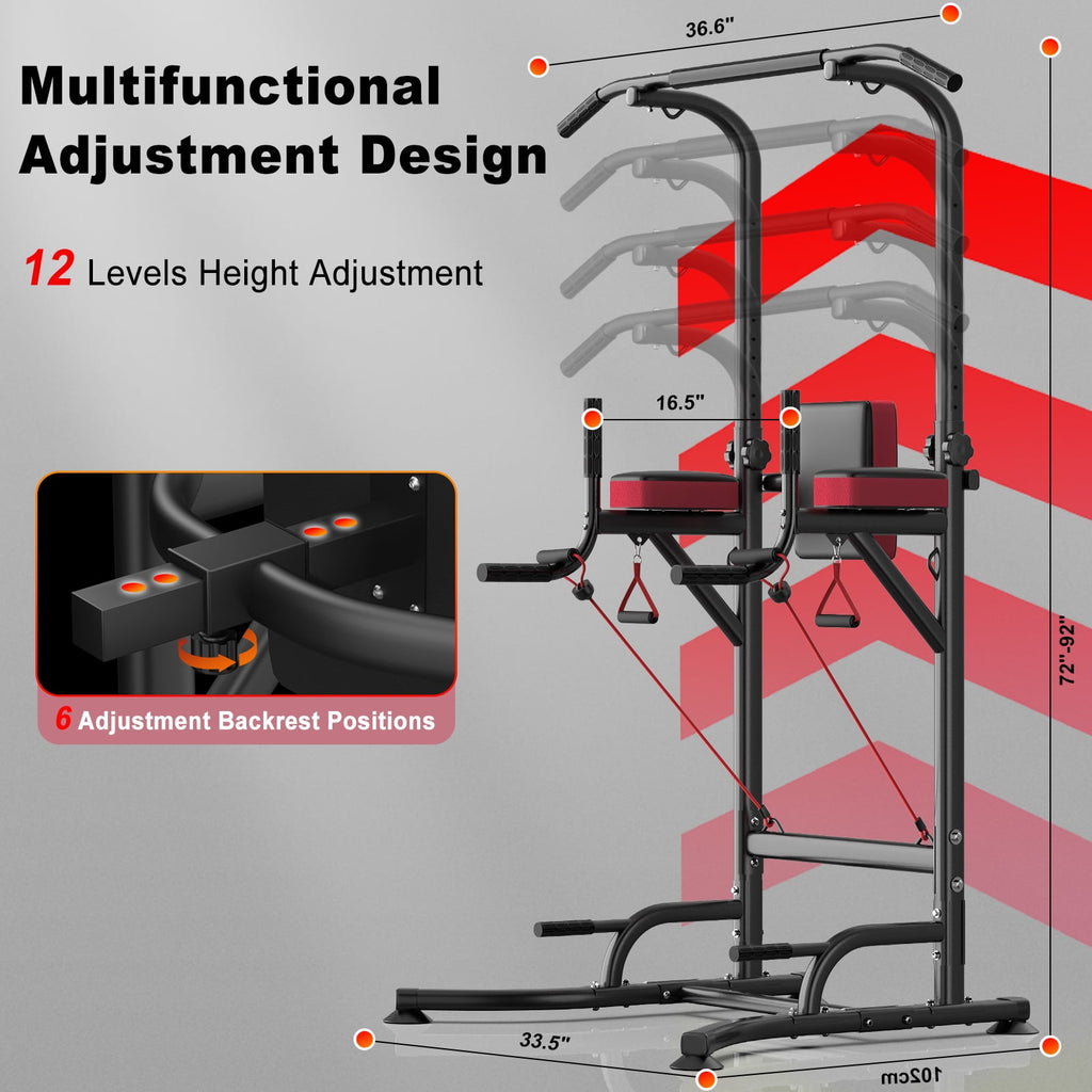 AQUVII Pull Up Rack Bar, 450 LBs Power Tower Dip Bar Station Dip Stand Multi-Function Home Strength Training Fitness Workout Station for Home Gym