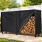 SPECSTAR 8ft Heavy Duty Indoor Outdoor Firewood Storage Log Rack with Cover Combo Set Black