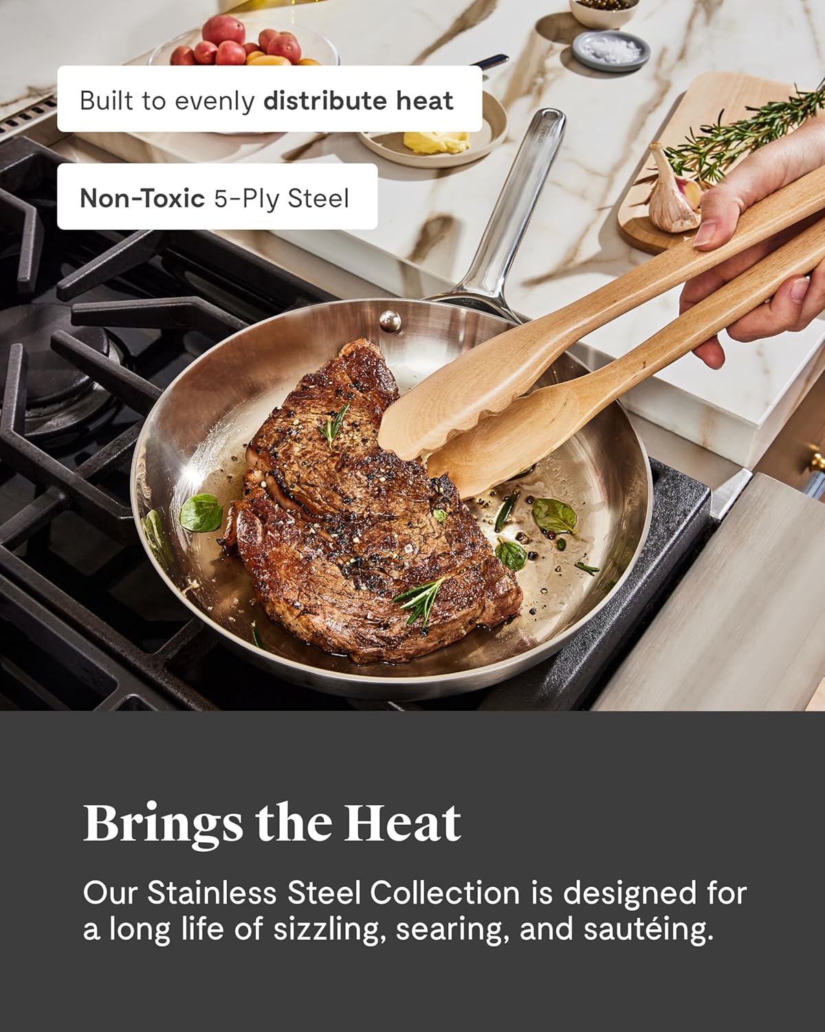 Caraway Stainless Steel 12 Piece 5-Ply Cookware Set - 10.5in Fry Pan, 3-qt Sauce Pan, 4.5-qt Saute Pan, 6.5-qt Dutch Oven