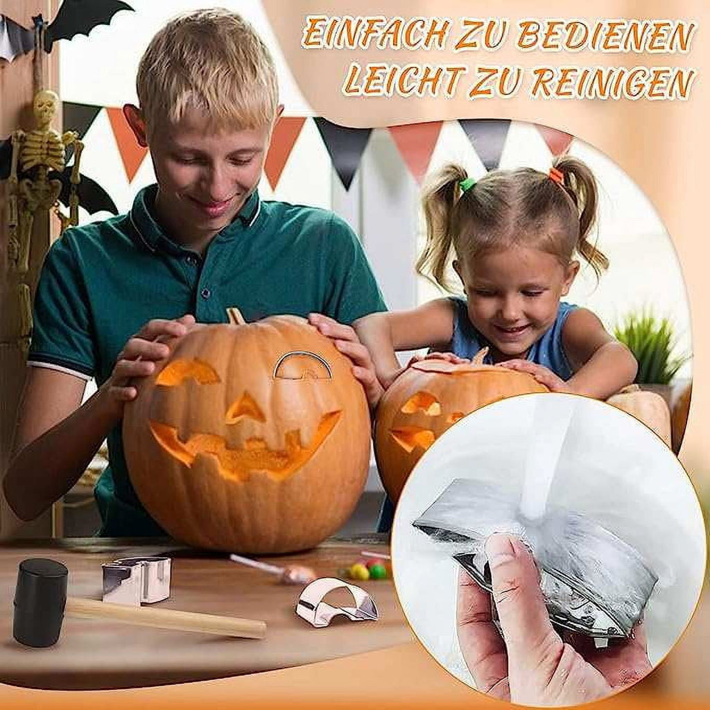 15 Pieces Halloween Pumpkin Carving Kit + Hammer, Professional Stainless Steel Carving Punchers Tools Set, Pumpkin Cutting Sculpting Tool for Halloween Decoration Jack-O-Lanterns