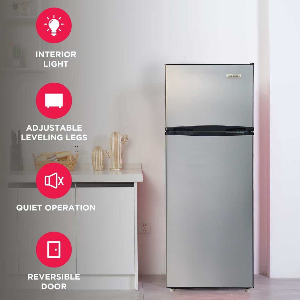 Frigidaire 7.5 Cu. ft. Top Mount Refrigerator, Apartment Size Fridge with Reversible Doors, Platinum