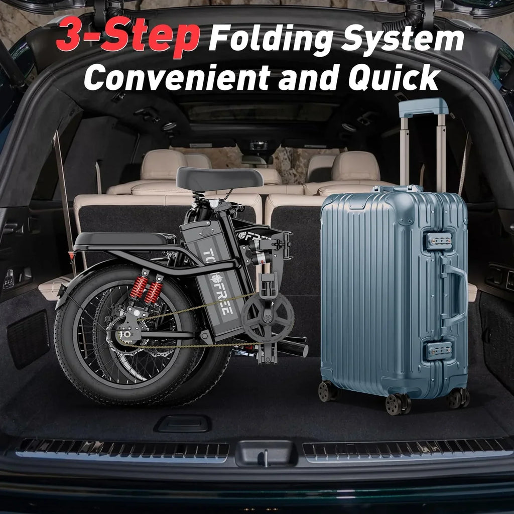 Tomofree Folding Electric Bike For Adults, 1200W, 48V 20Ah, 16 x 3in Tire, 330lbs, Black - T1