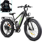 Adult Electric Bike 1000W 48V 17.5AH, 26 Fat Tire, Full Suspension, 7 Speed, 60 Miles Range - UL Certified