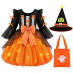 MEZZALL Child Outfit Sets Girls Witch 4 Light Up Star Witch Dress With Hat Wand Kids Halloween Party Outfit For Party Clothes Sets