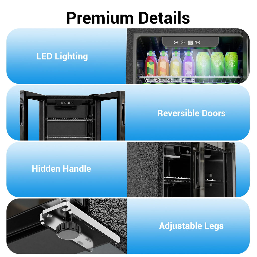 Snowyermine 130 Can Beverage Refrigerator and Cooler with Glass Door for Home, 17.3 in W, 31.5 in H, Black