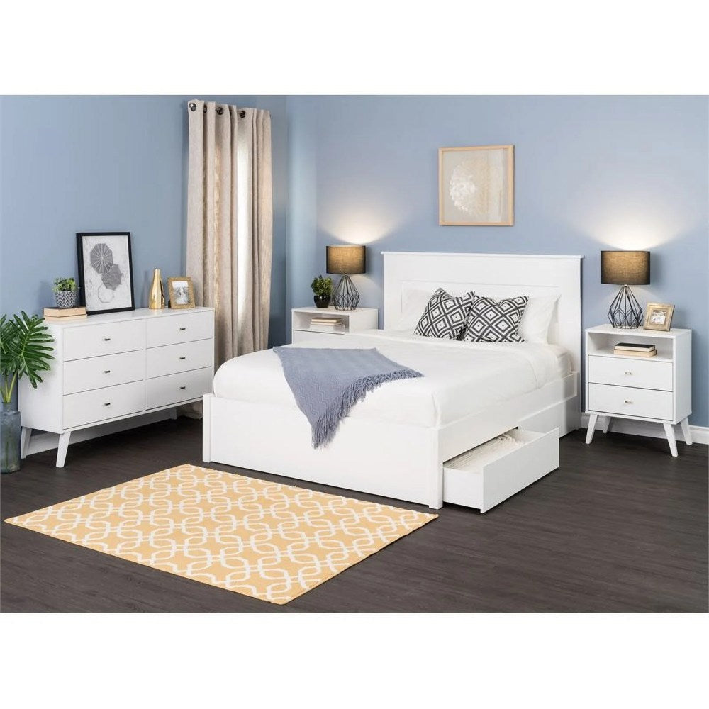 Prepac Milo 2-Drawer Tall Nightstand With Open Shelf, White
