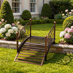 Ktaxon 3.3ft Wrought Iron Garden Footbridge with Flat Top Railings & Spherical Finials, Ornamental Pond Bridge for Yard Antique Bronze