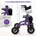 Heavy-Duty Foldable Rollator Walker With 9.5in Pneumatic Wheels, Built-In Seat, Blue Or Purple