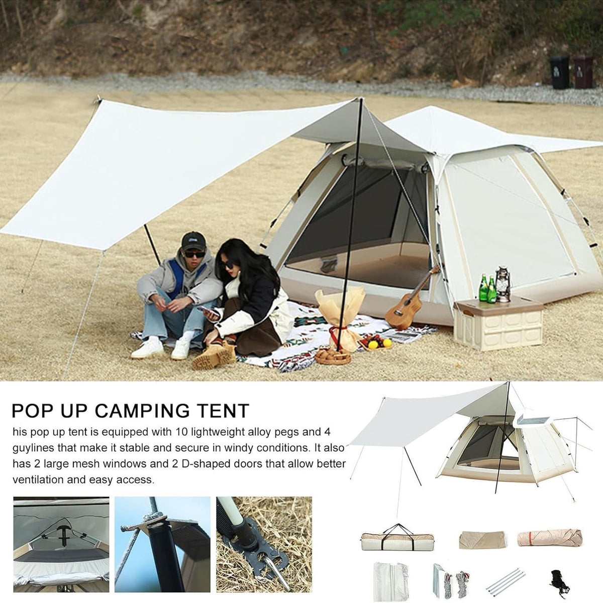 Mapskey 4 Person Instant Camping Tent, Automatic Easy Pop up Tents Camping with Carry Bag Outdoor/Family/Beach/Hiking/Traveling