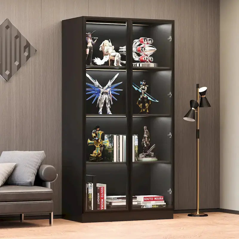 Glass-Front Display Cabinet With Tempered Glass Doors And 4-Tier Adjustable Shelving