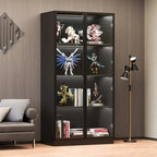 Glass-Front Display Cabinet With Tempered Glass Doors And 4-Tier Adjustable Shelving