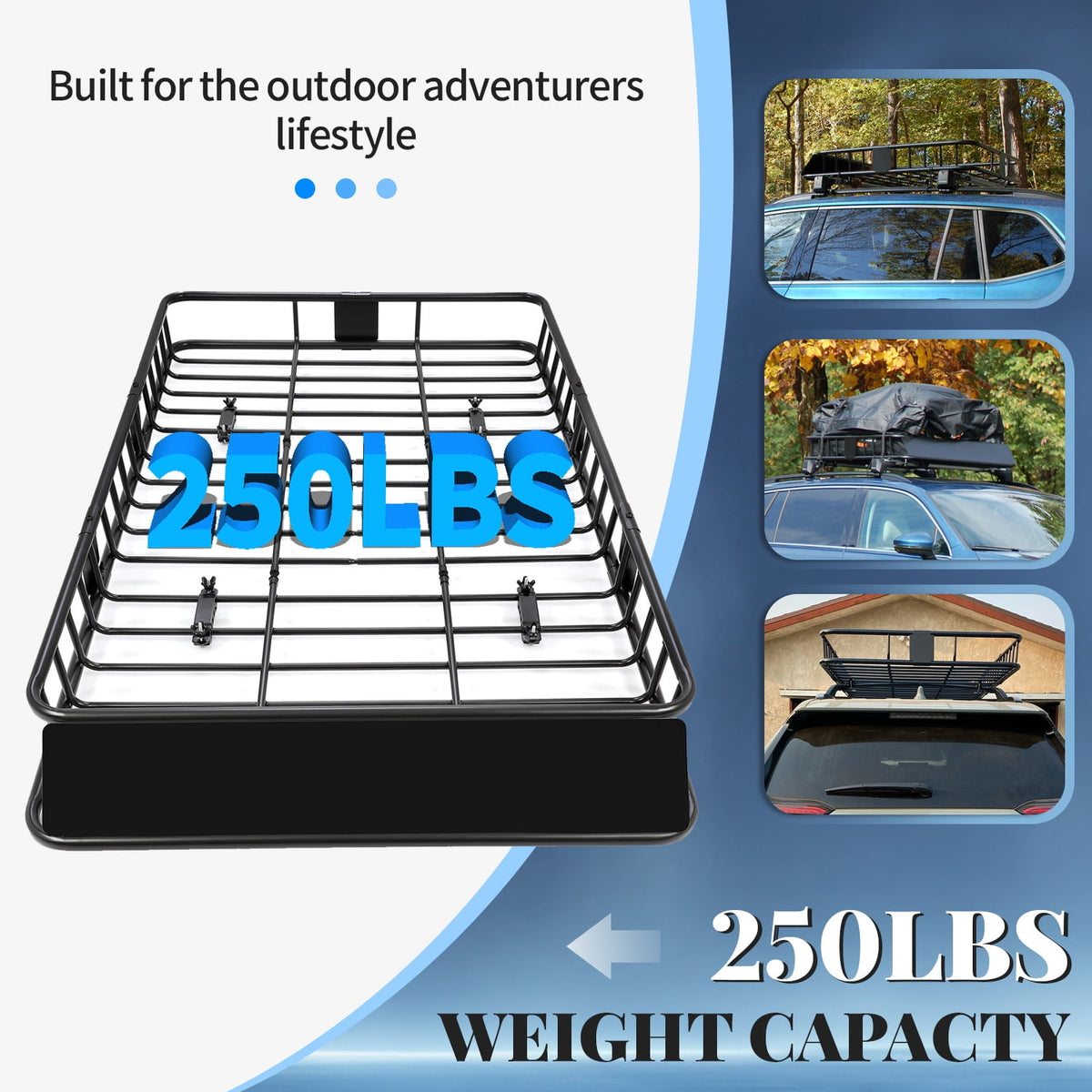 HECASA Upgrade Adjustable Roof Rack Cargo Carrier with Extension,64" x 39" x 6'' Universal, 250LBS Weight Capacity Heavy Duty Steel Car SUV ,Top