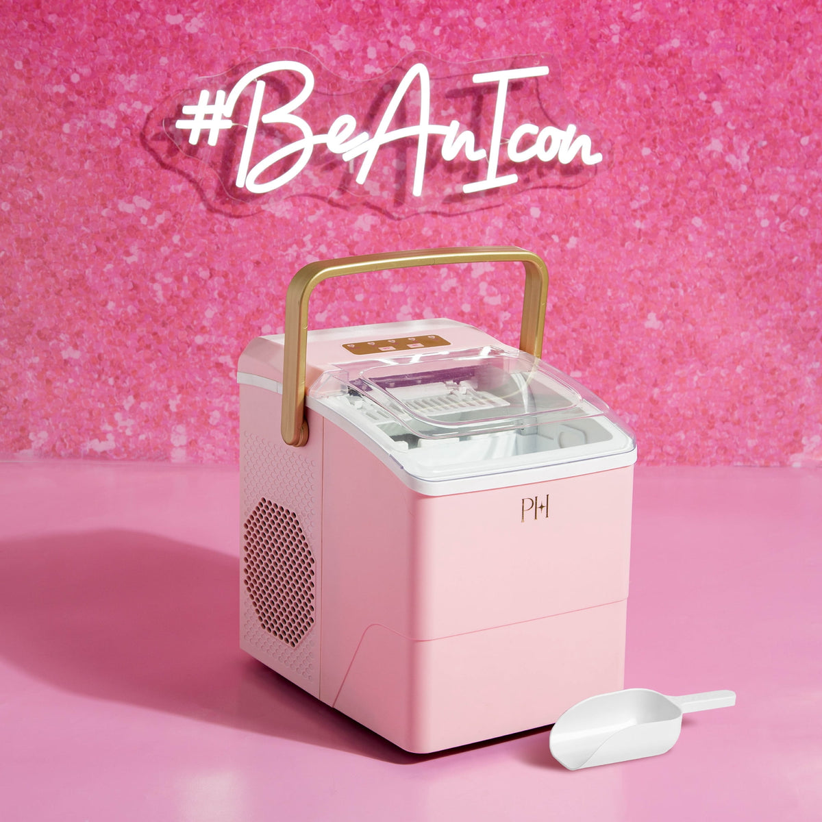Paris Hilton Portable Ice Maker, Compact Countertop Ice Machine with Scoop, 26 lbs/Day, Pink