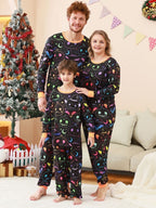 DAKIMOE Halloween Pajamas Family Matching Set Holiday Print Long Sleeve Jammies Loungewear PJs Set Sleepwear Adult Kids Men Women Toddler