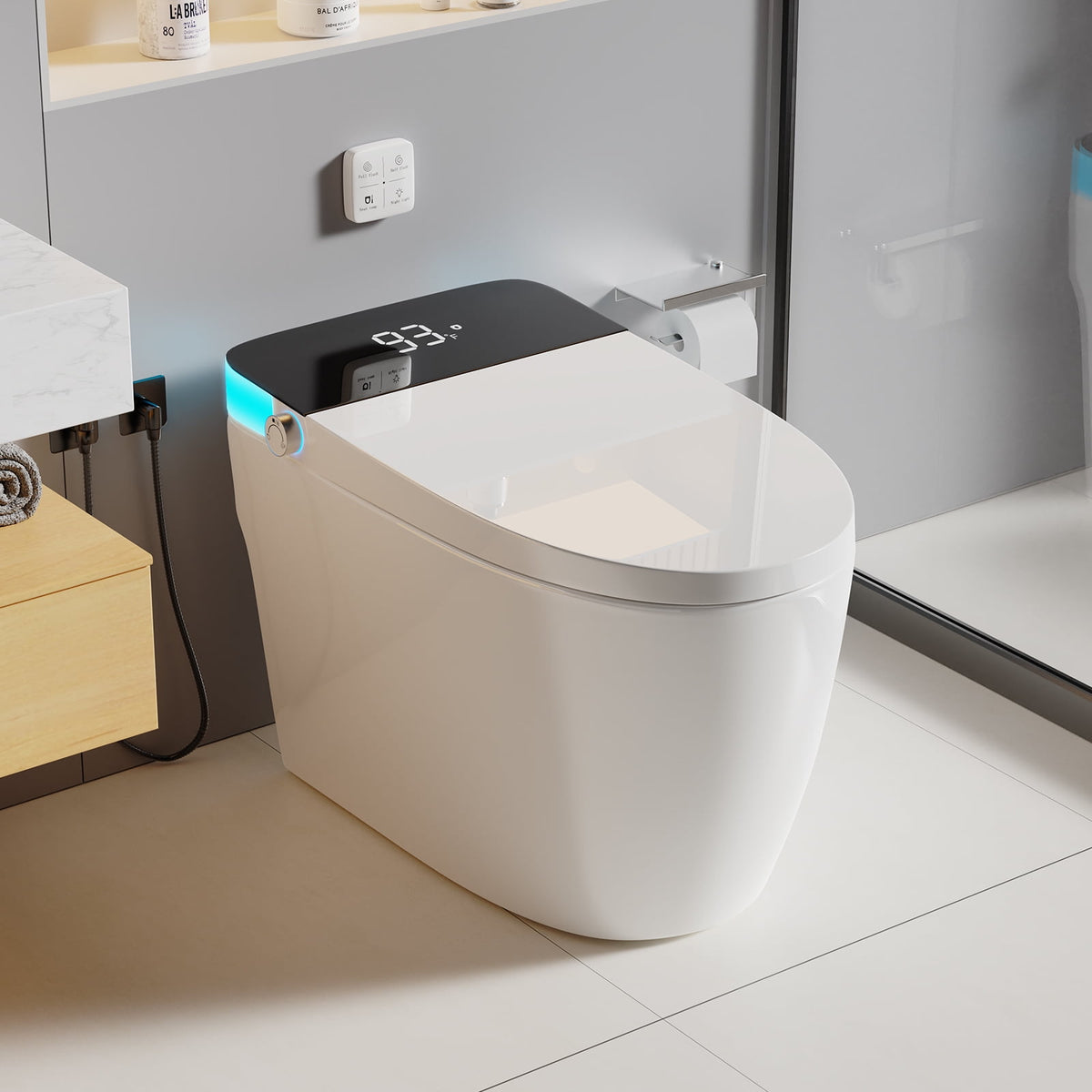Smart Toilet with Heated Seat & Auto Flushing, Slow Close, Night Light, Remote Control, Water-Saving Siphon Dual Flush, Emergency Flush, UL Certified