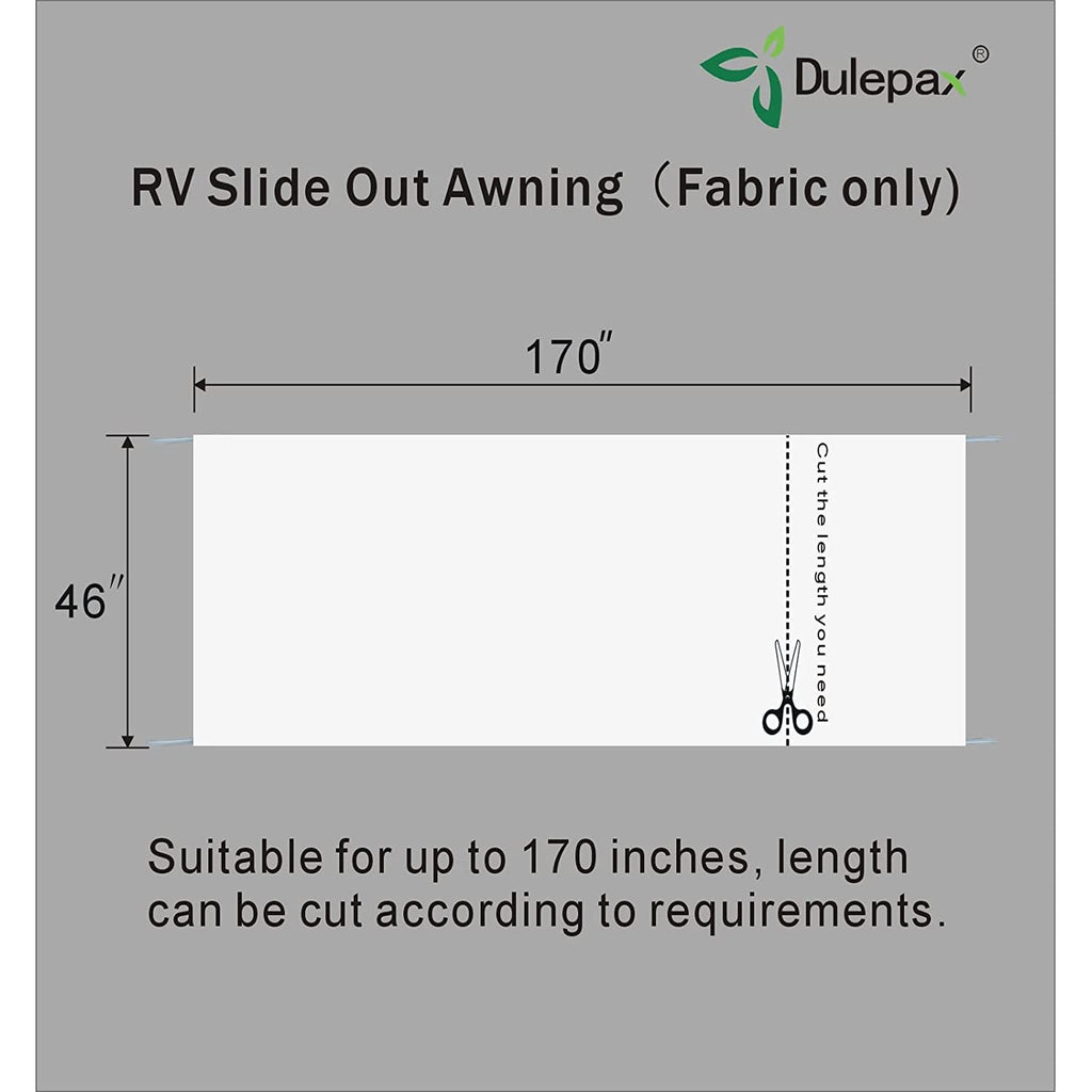 Dulepax RV Slide Out Awning Fabric Replacement 46" x 300" Universal Slide-Topper Replacement for 5th Wheel RVs, Travel Trailers and Motorhomes, White