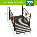 Ktaxon 3.3ft Wrought Iron Garden Footbridge with Flat Top Railings & Spherical Finials, Ornamental Pond Bridge for Yard Antique Bronze