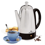 West Bend Classic 12-Cup Coffee Percolator, Cordless Serving, Ready-to-Serve Light, Stainless Steel, in Silver (54159)