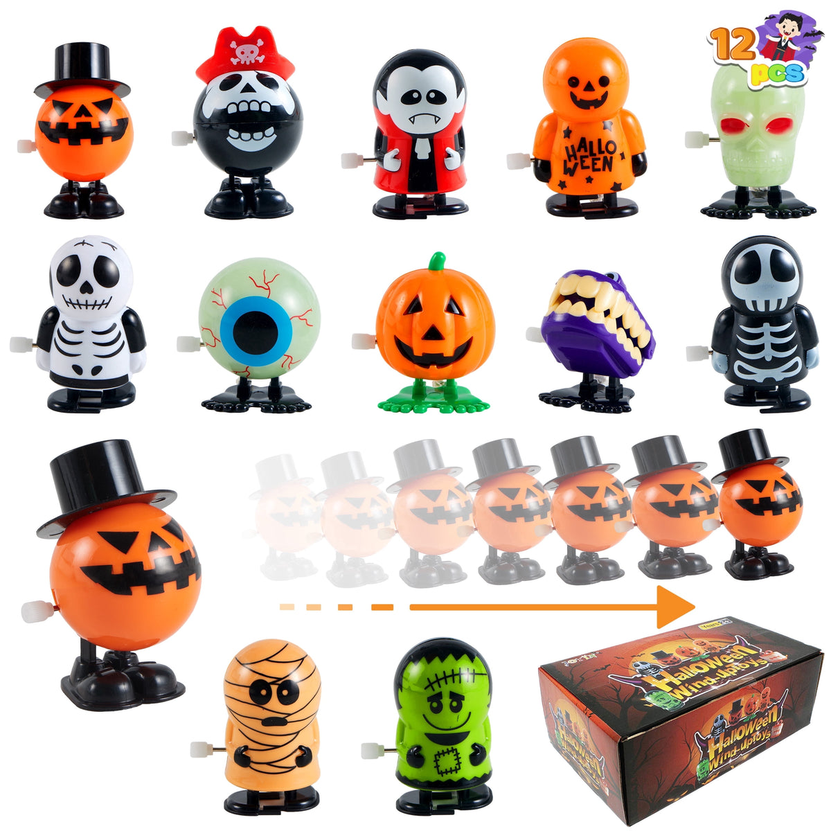 Joyfy 24 Pcs Halloween Wind Up Toys for Kids Gifts, Toys Bulk for Halloween Party Favors, Goody Treat Bag Stuffers Fillers, Classroom Prizes