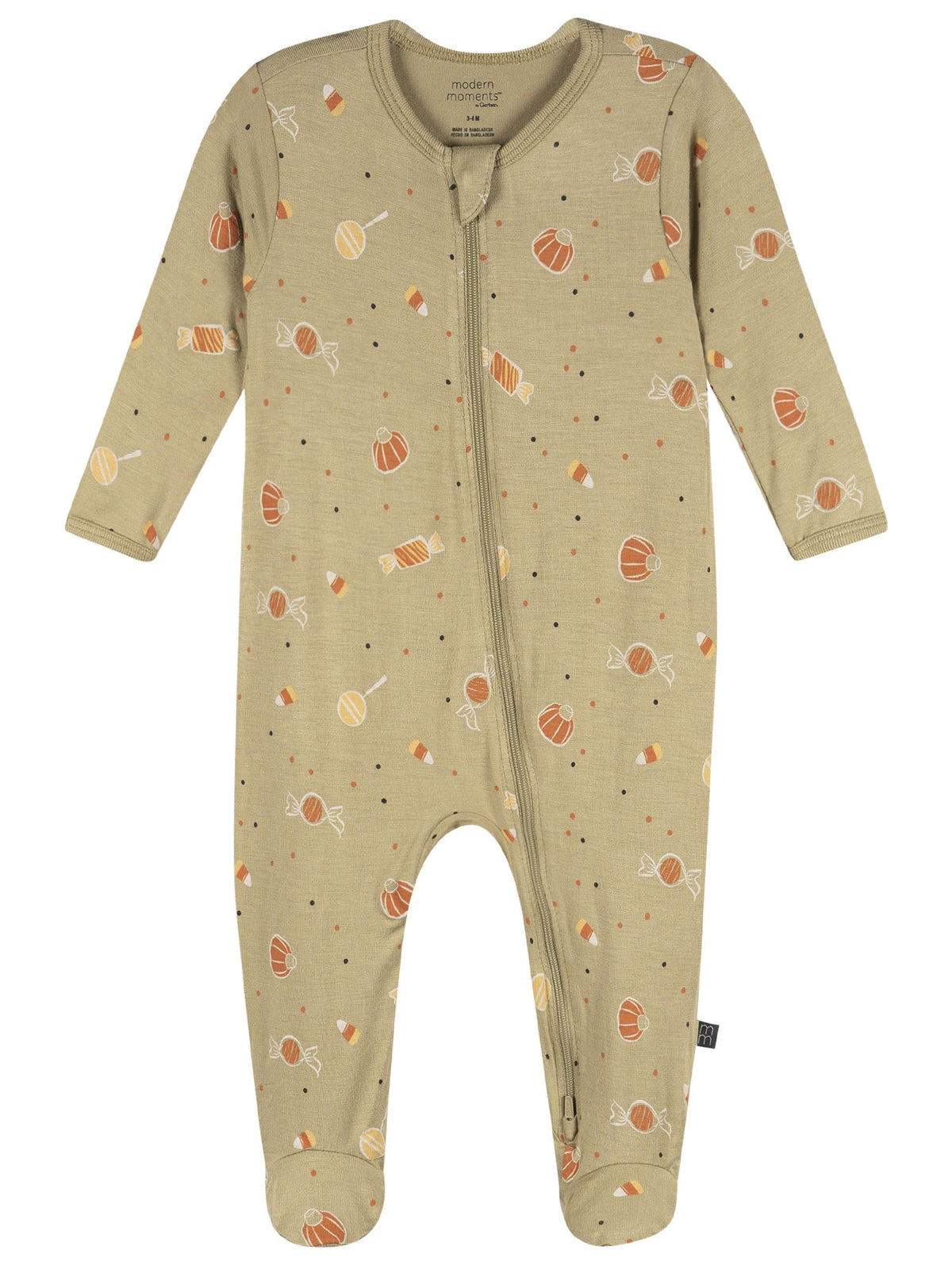 Modern Moments by Gerber Neutral Two-Way Zip Halloween Viscose Sleep ´N Play Footed Pajama, Sizes Newborn - 6/9 Months