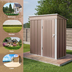 Asofer Outdoor Metal Storage Shed, 5' x 3' ft Lockable Single Door Garden Tool Shed, Brown for Backyard Patio