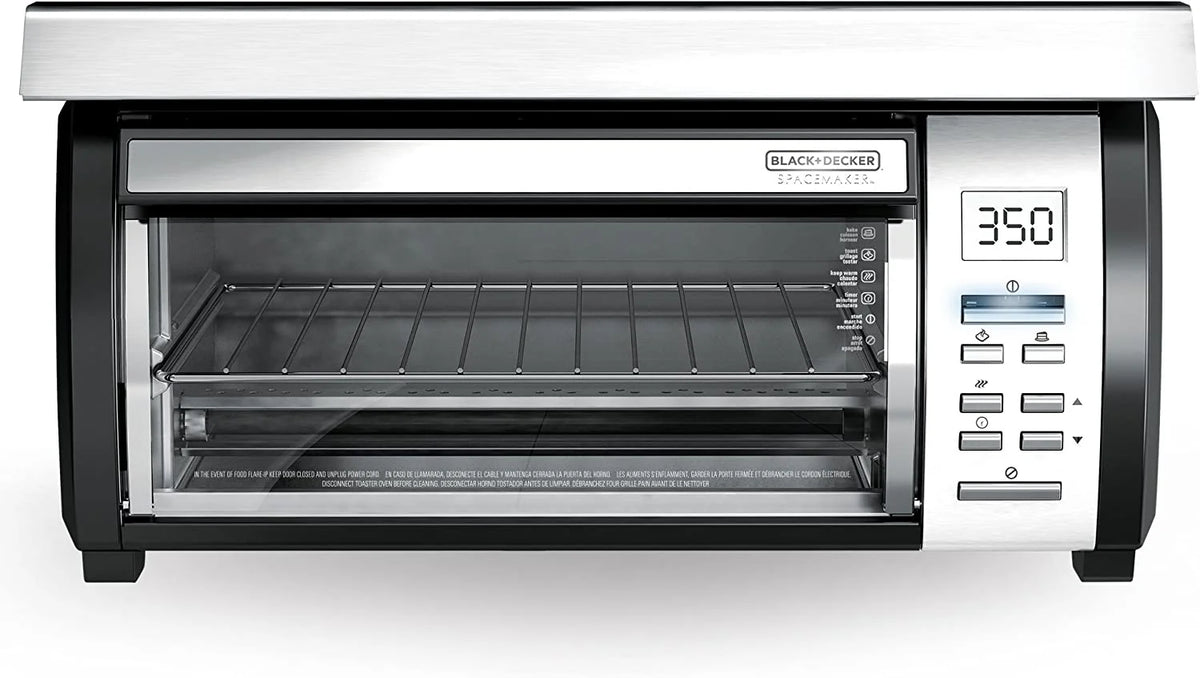 BLACK+DECKER SpaceMaker Under-Cabinet Toaster Oven, Black/Stainless Steel, 9 in Pizza, 4 Slice - TROS1000D