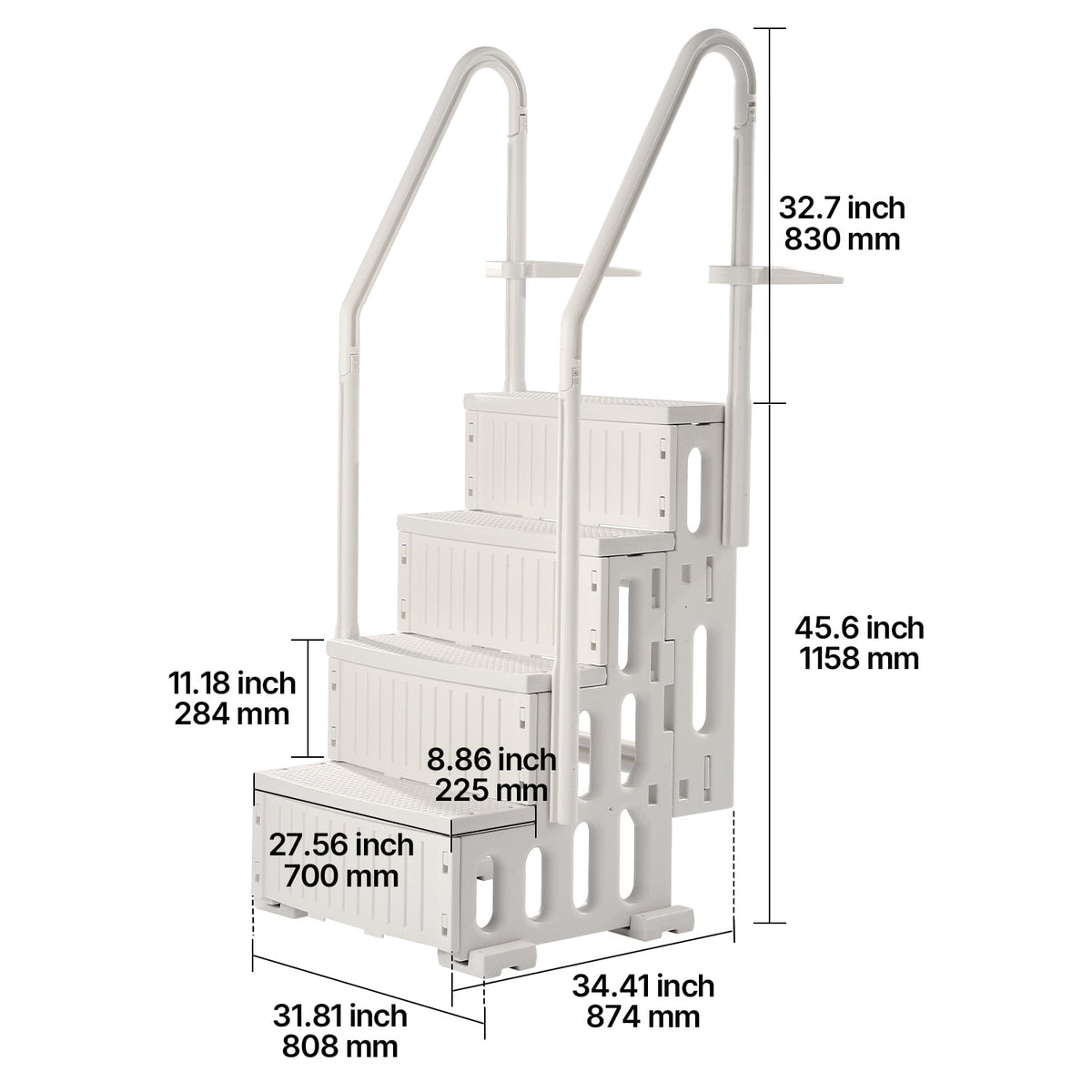 KFFKFF 4-Step Above Ground Pool Ladder, Anti-Slip Pool Steps with Dual Handrails, Supports 400 lbs, Fits 48-54" Inground & Above-Ground Pools, Creamy