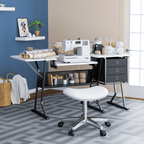 Magshion Sewing Machine Table with Fold-Down Top, Height Adjustable Platform Craft Table with Storage Shelves & Drawers, White
