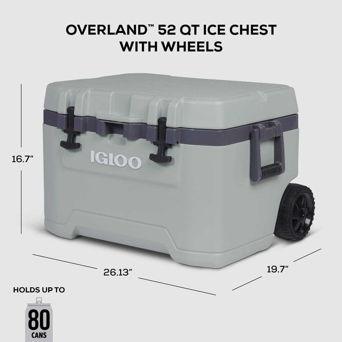 Igloo 52 QT Overland Ice Chest Cooler with Wheels, Gray