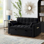 Velvet Pull-Out Sleeper Loveseat - Convertible Reclining Couch With Dual Side Storage Pockets