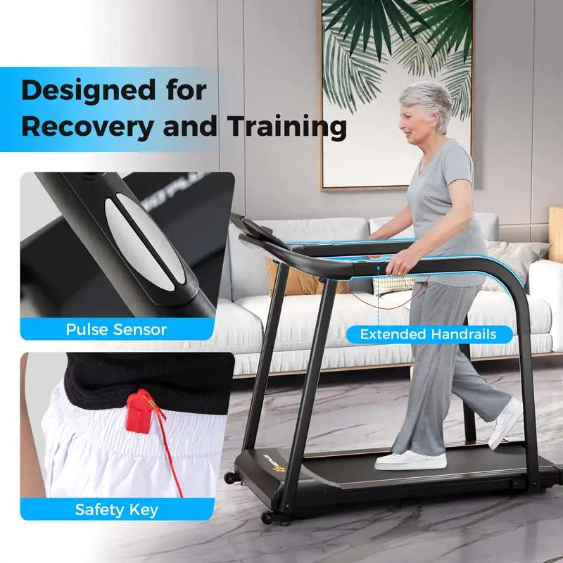 Senior-Friendly Walking Treadmill With Extended Handrails, 2.5 HP, 300 Lb Capacity, Black