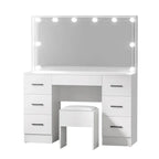 Artiss Dressing Table Set, 7 Drawers, LED Mirror, Stool, 10 Bulbs, White - Debbie