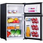 Compact 3.1 Cu.Ft 2-Door Mini Fridge With Freezer Compartment, LED Light, Stainless Steel Sliver - HPVFR310