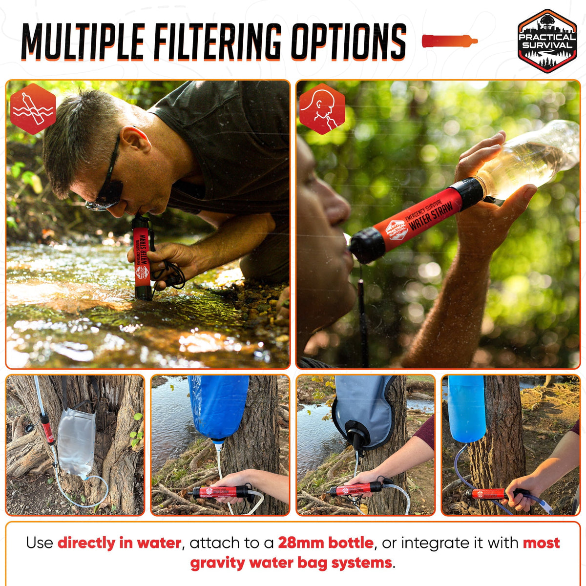 Personal Water Filter Straw, 5-Pack (Family)- Portable Water Filter for Camping, Hiking, Travel, Backpacking, Fishing, Biking, Survival & Emergency