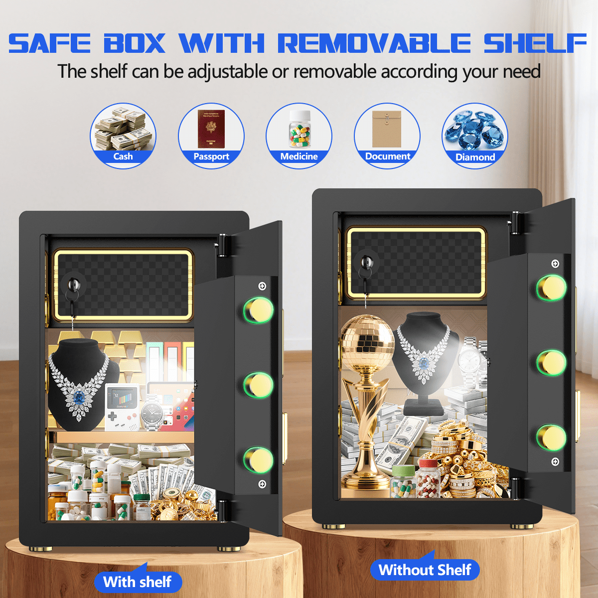 RYCUZO 5.0 Cuft Large Safe Box, Security Home Safe with Interior Safe Lock Box, Fireproof Waterproof Document Bag, Electronic Keypad Digital Lock