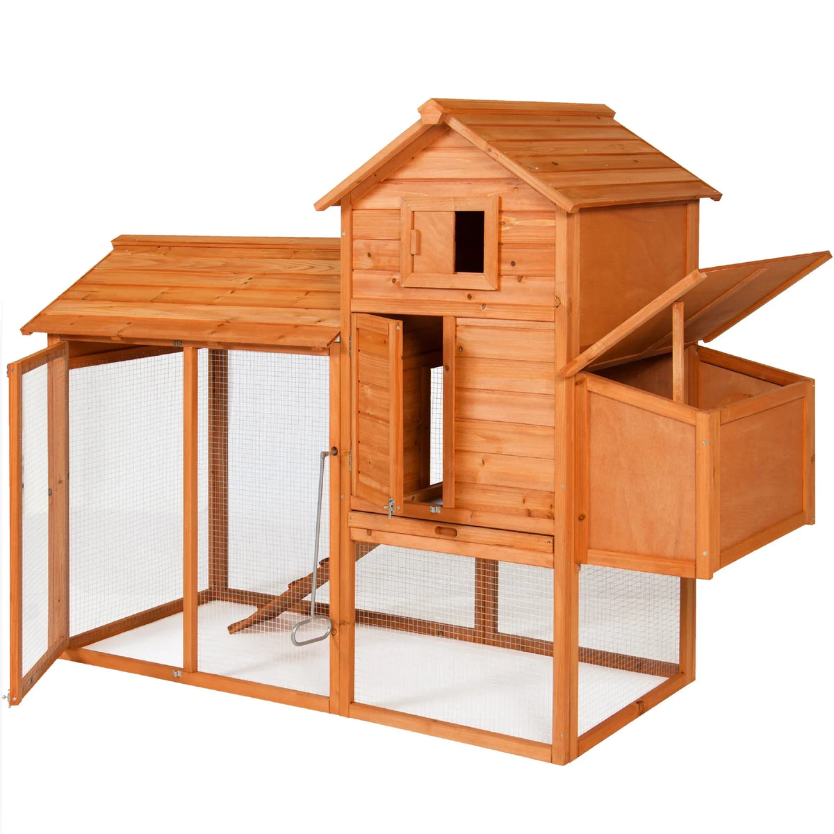 Best Choice Products 80in Wooden Chicken Coop Multi-Level Hen House With Wire Fence