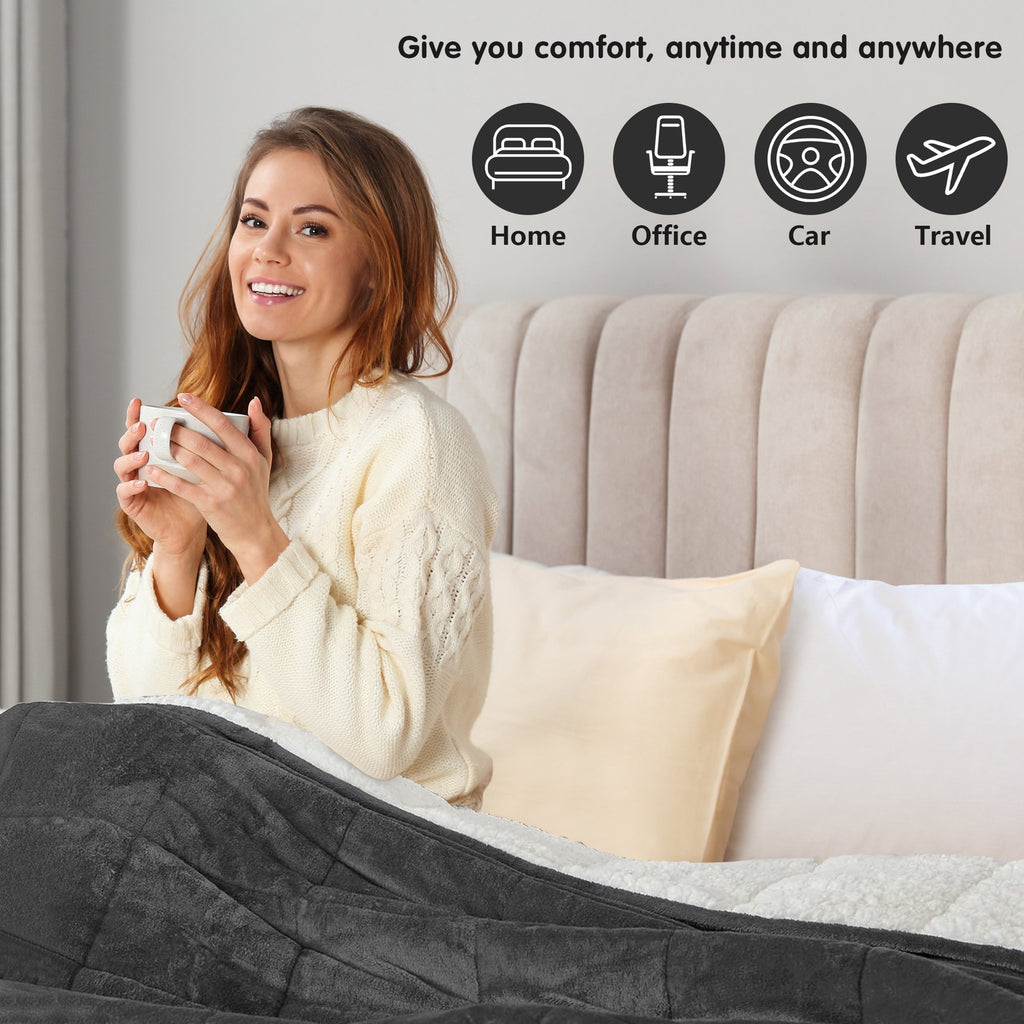Teler Weighted Blanket for Adult, Fluffy Thick Warm Sherpa & Cozy Flannel Snuggle Heavy Blanket for Sofa Bed Calming, Queen Size (60"x80",20lbs)