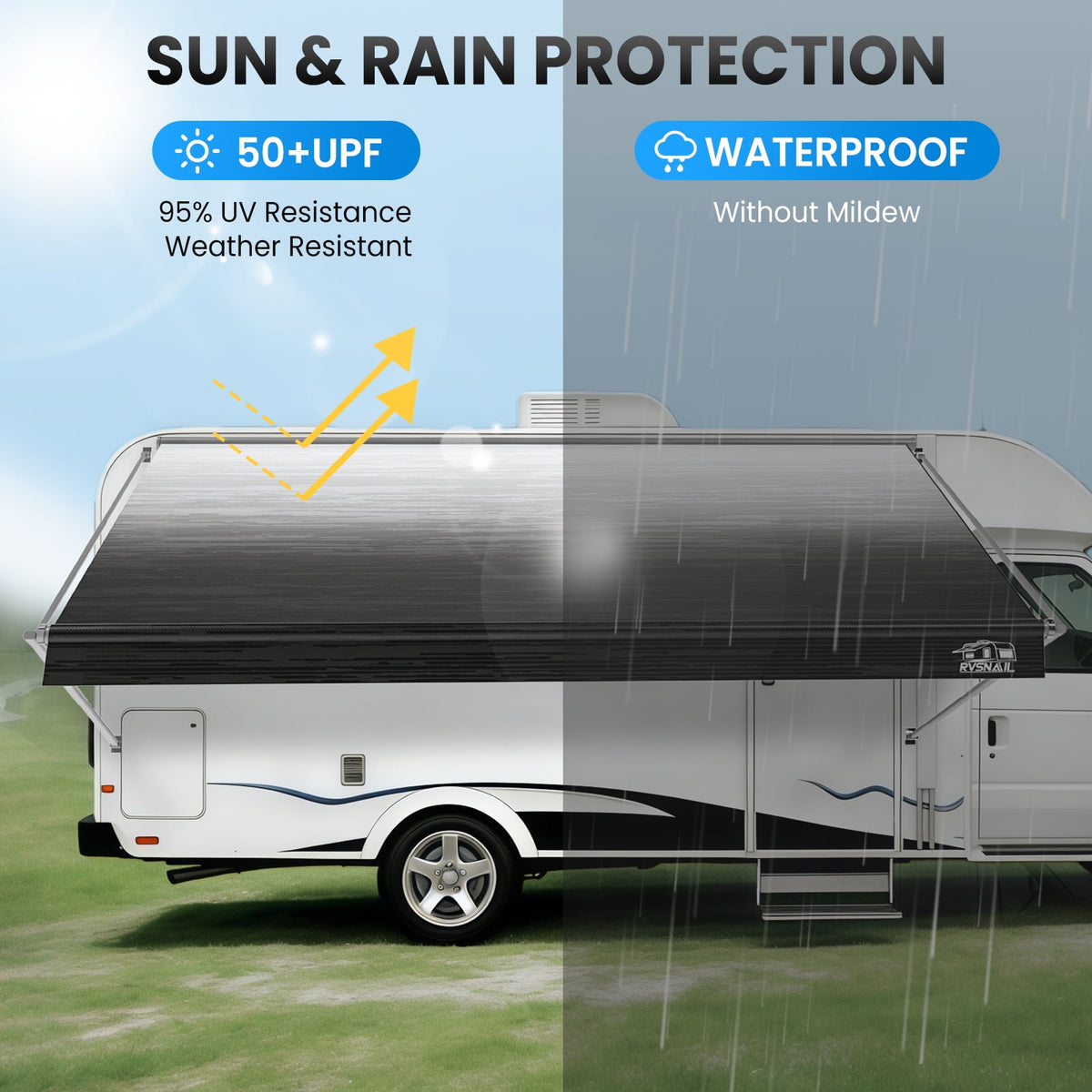15FT RV Awning Fabric Replacement, Heavy-Duty Vinyl/PVC, Waterproof UV Resistant Universal Fit for RV Camper with Installation Manual