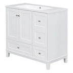 Modern Bathroom Vanity, 36 Inch, USB Charging Port, Resin Basin, Solid Wood, 3-Drawer Storage
