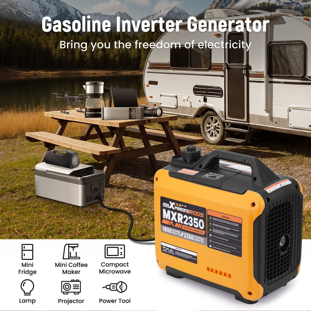 Maxpeedingrods 2350W Portable Generator, Gasoline Powered, Quiet Home RV Power Supply, Ultralight Inverter Generator