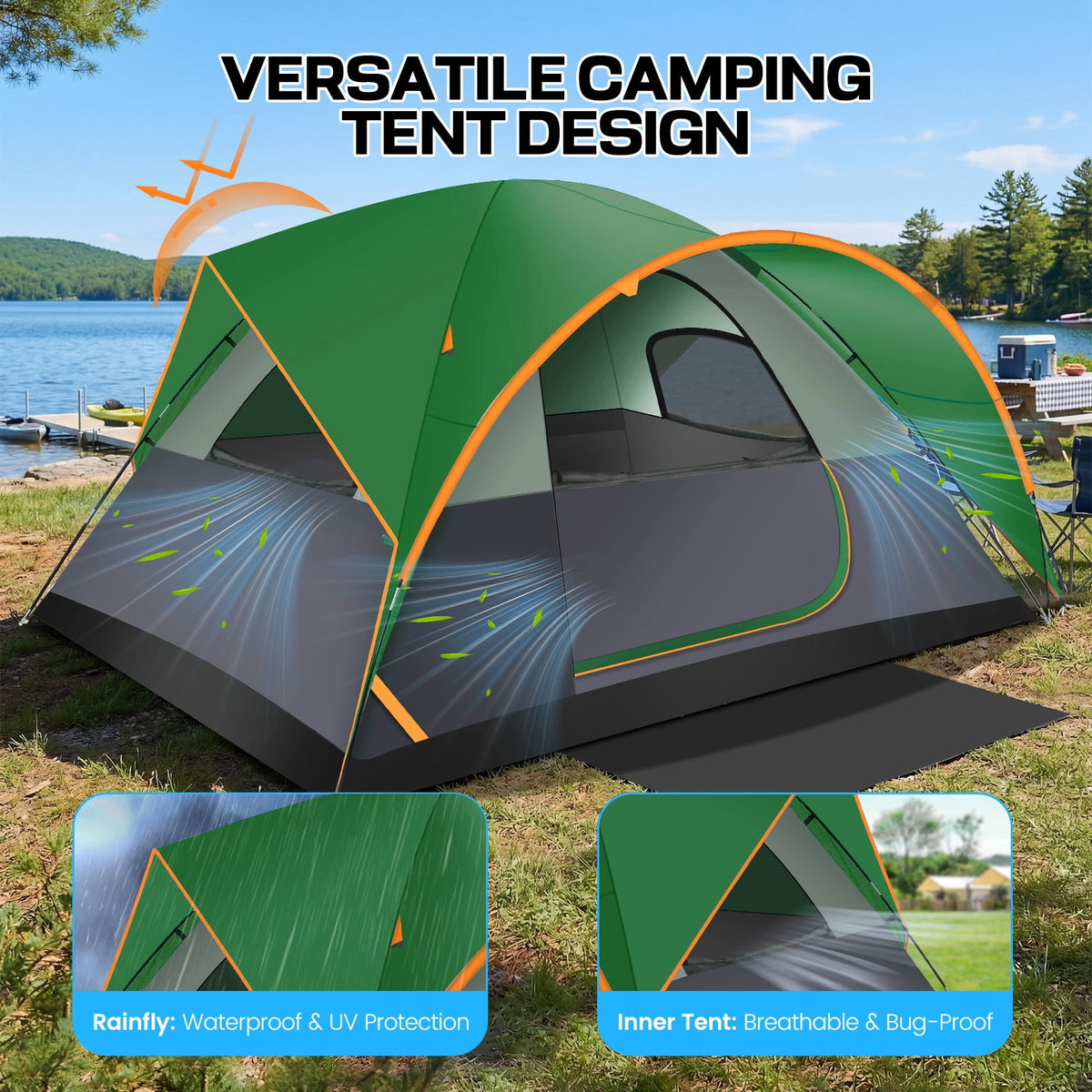 COBIZI 6-8-10 Person Camping Tents with Rainfly, Tent for Camping with Pockets, Waterproof Camp Tent with Mesh Windows, Family Camping Tent For